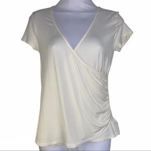 Express Surplice Top Cross Front Faux Wrap Tee NWT S Ivory Cream Small NEW